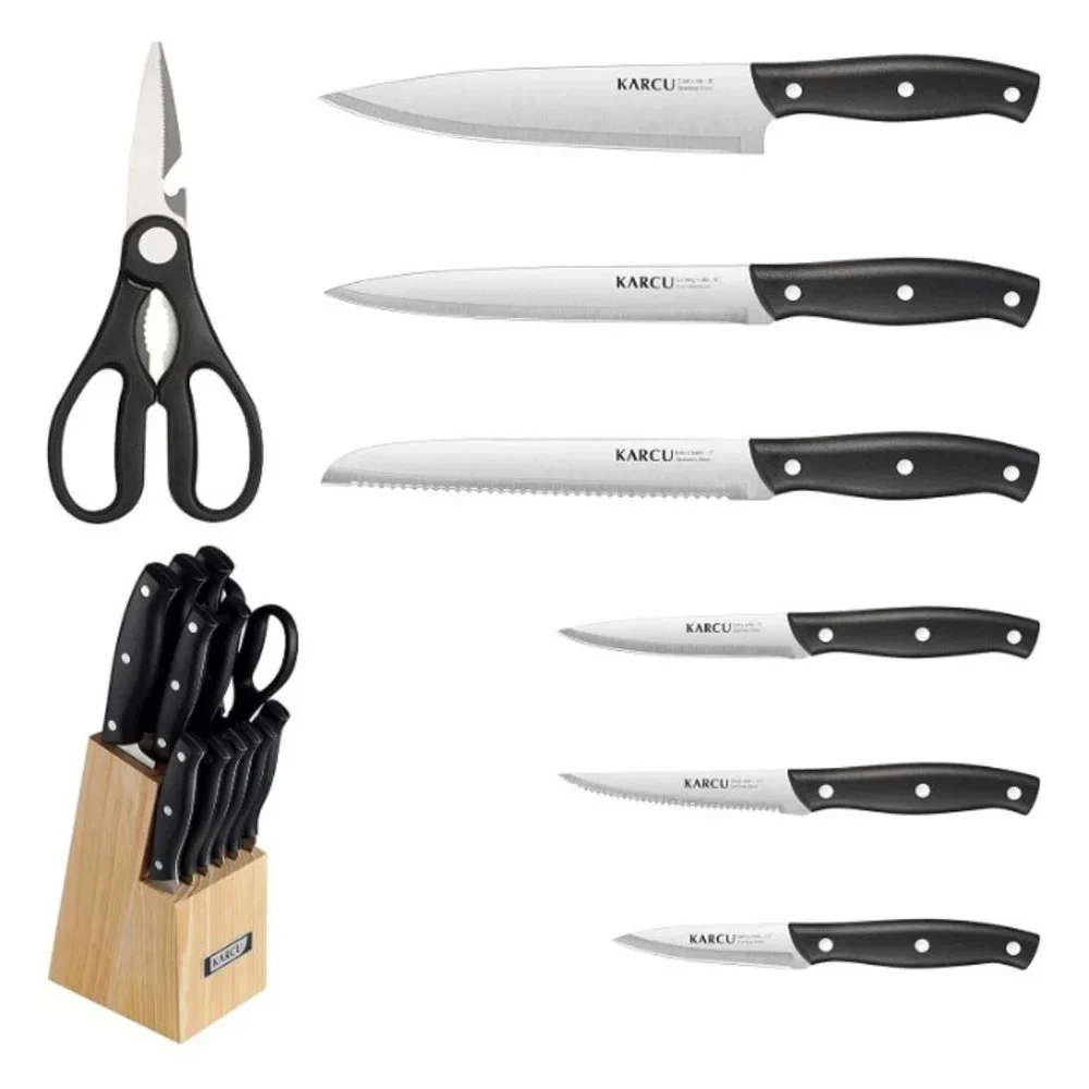 13 pc KITCHEN + STEAK KNIVES + SCISSORS - BLOCK SET (Black)